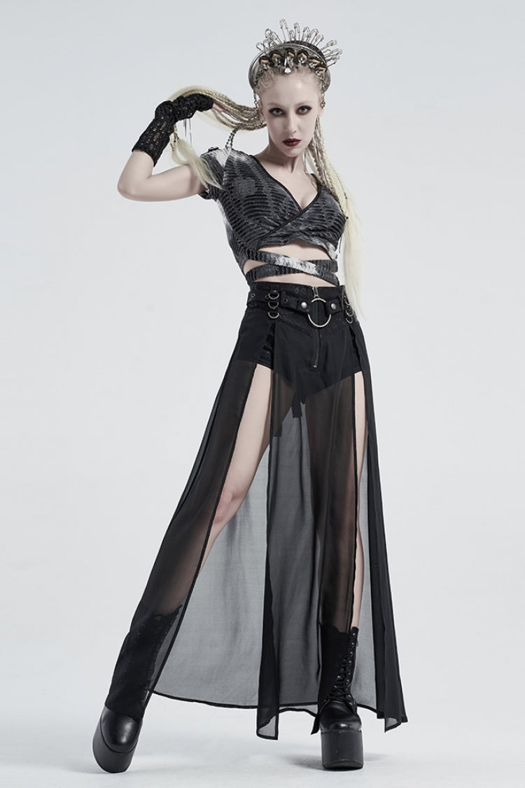 Gothic Lolita Skirt - Fake Two Pieces PU Leather, 2 Colors, Women's Style - additional product view 11