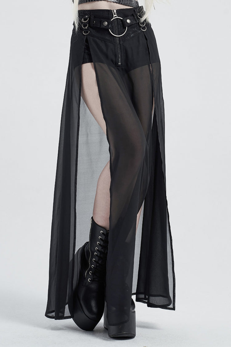 Gothic Lolita Skirt - Fake Two Pieces PU Leather, 2 Colors, Women's Style - XS Black / S Black / M Black option