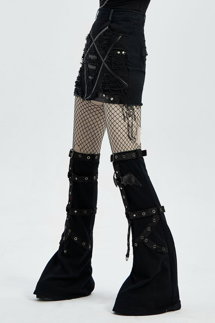 Gothic Lolita Skirt - Five-pointed Print Slim Ripped, Black, Women's Style, Printed - additional product view 2