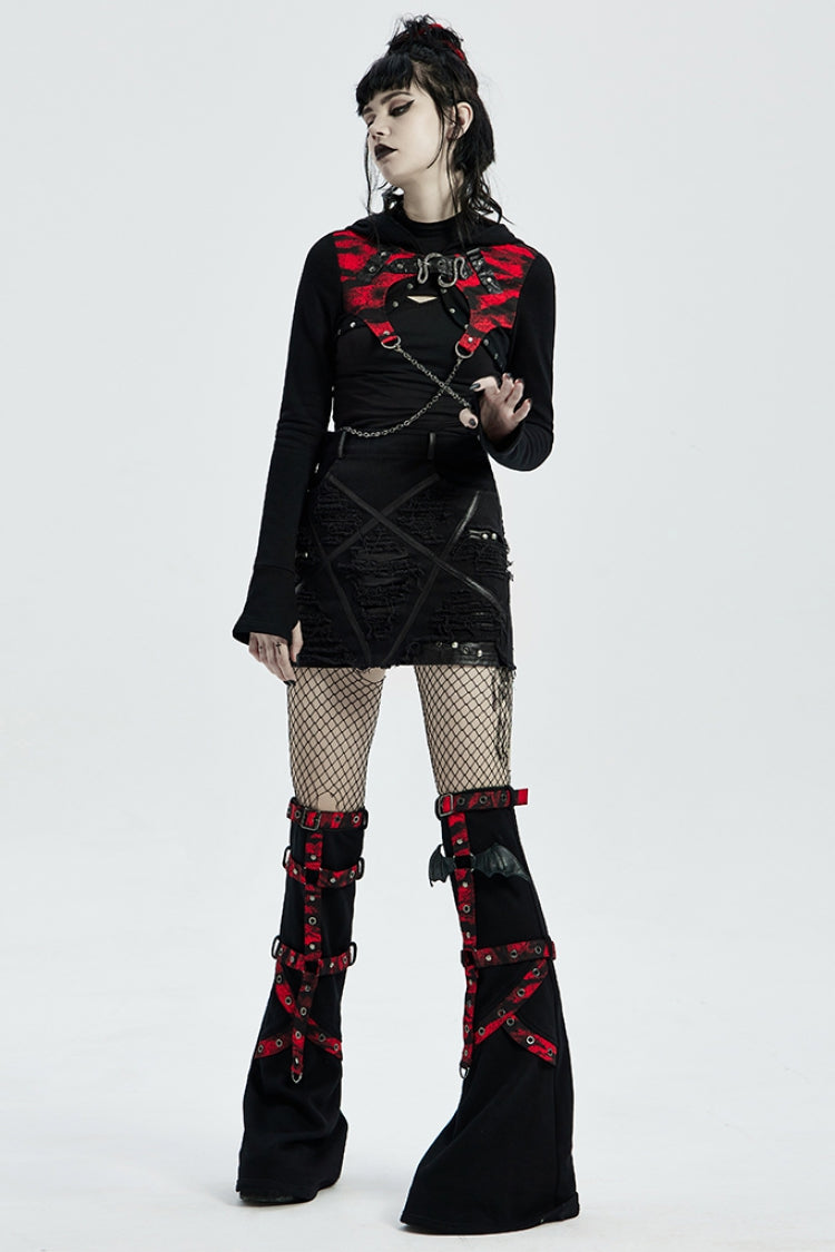 Gothic Lolita Skirt - Five-pointed Print Slim Ripped, Black, Women's Style, Printed - additional product view 4