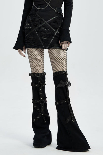 Gothic Lolita Skirt - Five-pointed Print Slim Ripped, Black, Women's Style, Printed - main product image