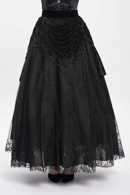 Gothic Lolita Skirt - Floral, Black, Long Length, Women's Style, Embroidered - additional product view 2