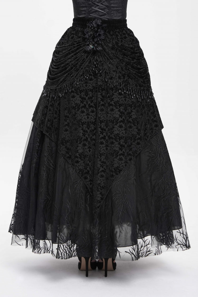 Gothic Lolita Skirt - Floral, Black, Long Length, Women's Style, Embroidered - additional product view 4
