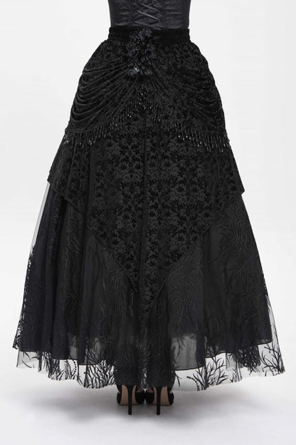 Gothic Lolita Skirt - Floral, Black, Long Length, Women's Style, Embroidered - additional product view 4