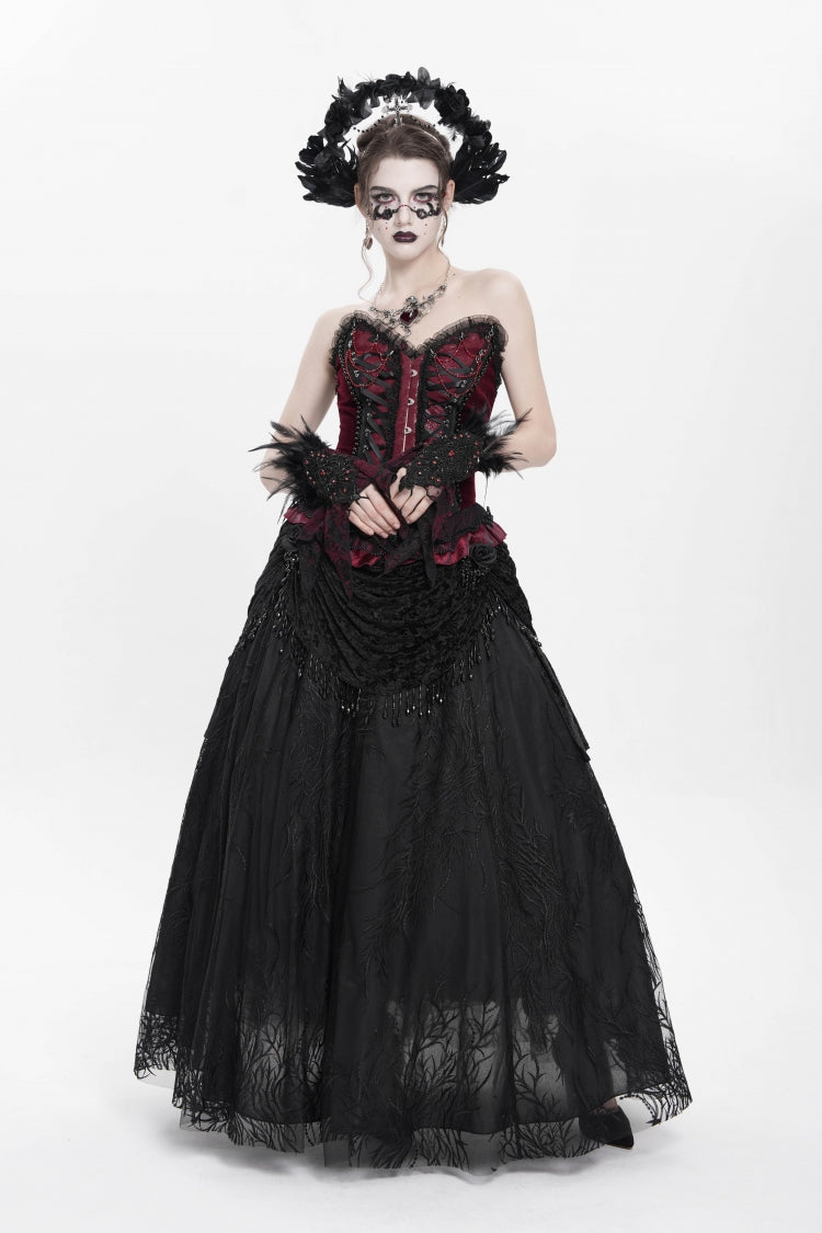 Gothic Lolita Skirt - Floral, Black, Long Length, Women's Style, Embroidered - additional product view 5