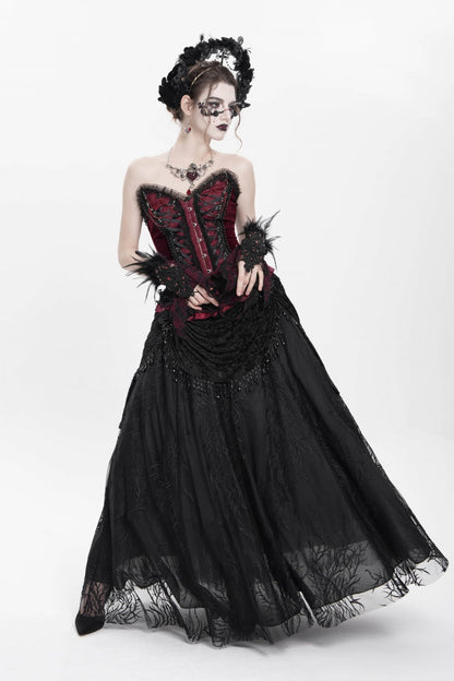 Gothic Lolita Skirt - Floral, Black, Long Length, Women's Style, Embroidered - additional product view 6