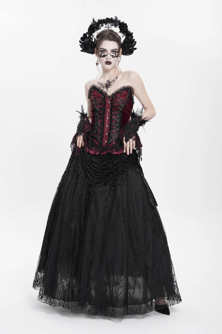 Gothic Lolita Skirt - Floral, Black, Long Length, Women's Style, Embroidered - additional product view 7