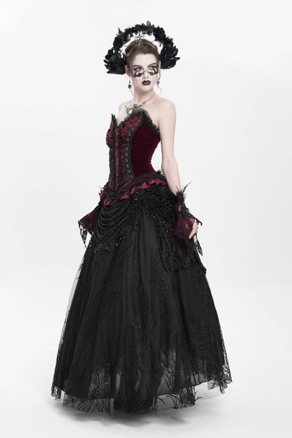Gothic Lolita Skirt - Floral, Black, Long Length, Women's Style, Embroidered - additional product view 8