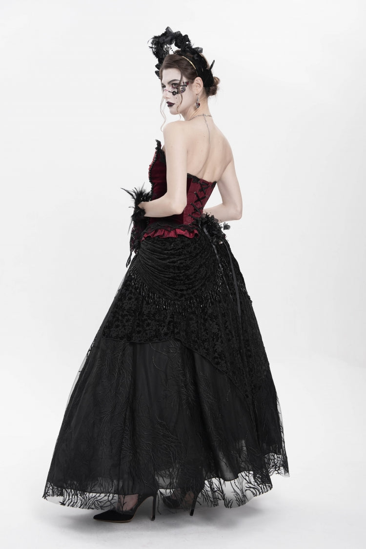 Gothic Lolita Skirt - Floral, Black, Long Length, Women's Style, Embroidered - additional product view 11