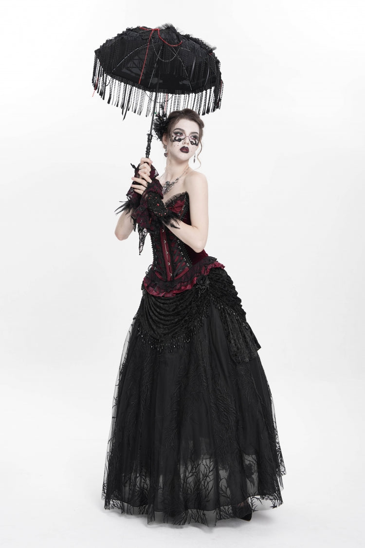 Gothic Lolita Skirt - Floral, Black, Long Length, Women's Style, Embroidered - additional product view 12