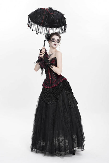 Gothic Lolita Skirt - Floral, Black, Long Length, Women's Style, Embroidered - additional product view 12