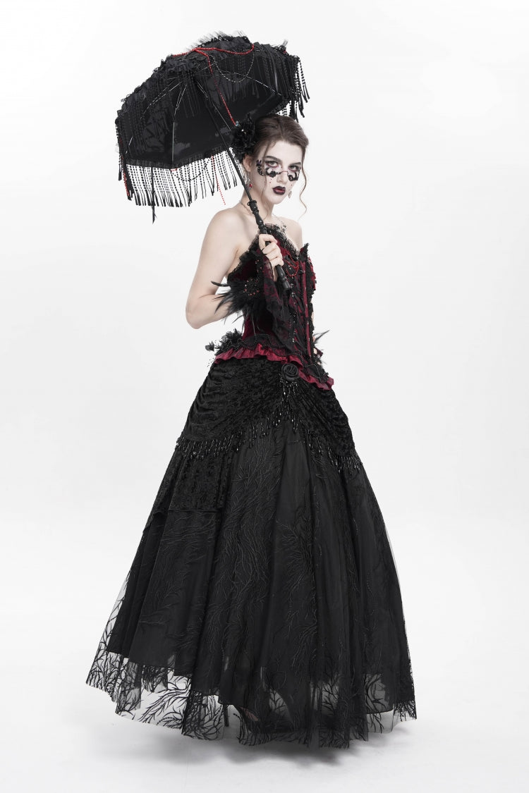 Gothic Lolita Skirt - Floral, Black, Long Length, Women's Style, Embroidered - additional product view 13
