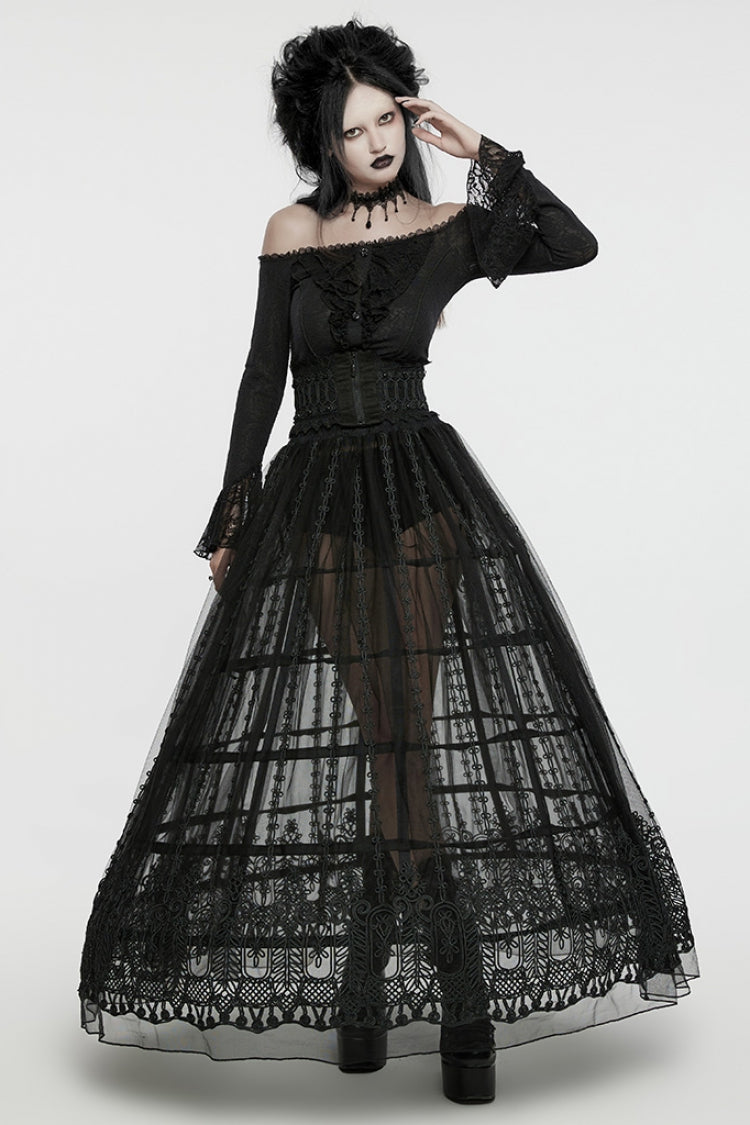Gothic Lolita Skirt - Floral, Black, Women's Style, Embroidered - additional product view 4