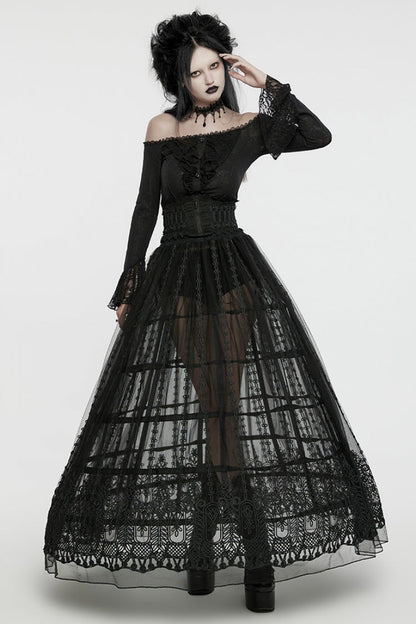 Gothic Lolita Skirt - Floral, Black, Women's Style, Embroidered - additional product view 4