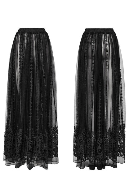 Gothic Lolita Skirt - Floral, Black, Women's Style, Embroidered - additional product view 5