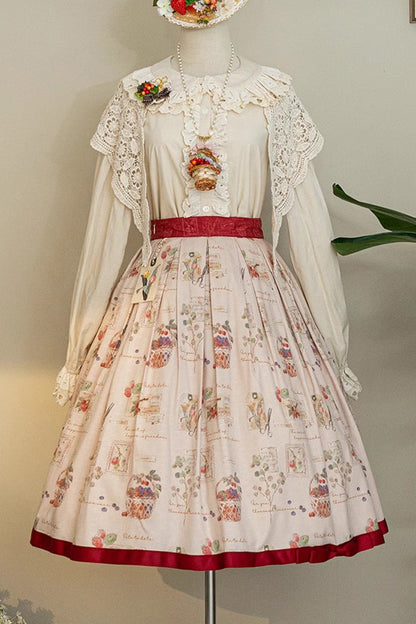 Gothic Lolita Skirt - Forest Illustrated Book, 3 Colors, Sweet Style, Printed - XS Ivory / S Ivory / M Ivory option