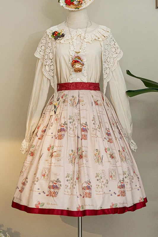 Gothic Lolita Skirt - Forest Illustrated Book, 3 Colors, Sweet Style, Printed - XS Ivory / S Ivory / M Ivory option
