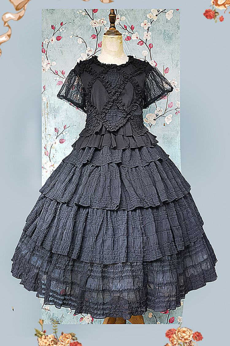 Gothic Lolita Skirt - Forest Multi-layer, Black, Classic Style, Ruffled - main product image