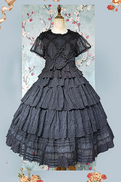 Gothic Lolita Skirt - Forest Multi-layer, Black, Classic Style, Ruffled - main product image