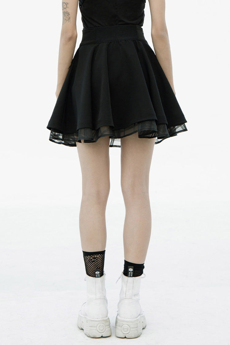 Gothic Lolita Skirt - Front Metal Buckle Loops High, Black, Plaid, Buckle Detail - additional product view 3
