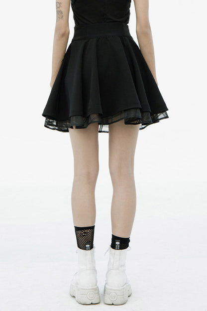 Gothic Lolita Skirt - Front Metal Buckle Loops High, Black, Plaid, Buckle Detail - additional product view 3