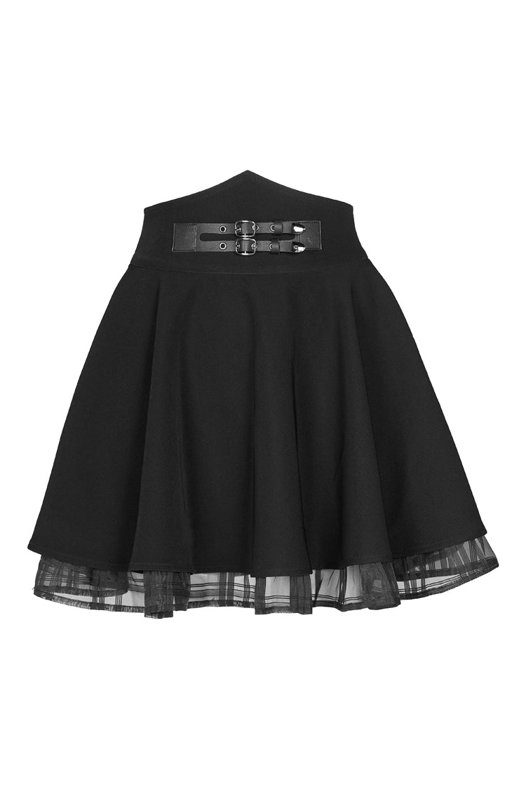 Gothic Lolita Skirt - Front Metal Buckle Loops High, Black, Plaid, Buckle Detail - additional product view 5