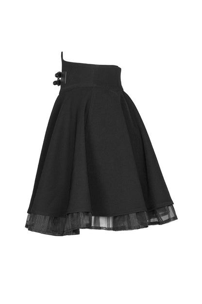 Gothic Lolita Skirt - Front Metal Buckle Loops High, Black, Plaid, Buckle Detail - additional product view 6