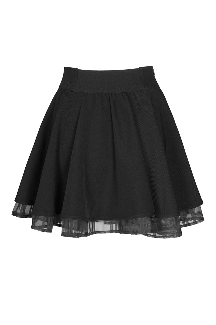 Gothic Lolita Skirt - Front Metal Buckle Loops High, Black, Plaid, Buckle Detail - additional product view 7