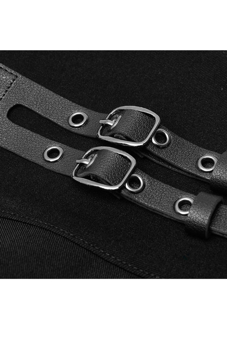 Gothic Lolita Skirt - Front Metal Buckle Loops High, Black, Plaid, Buckle Detail - additional product view 8