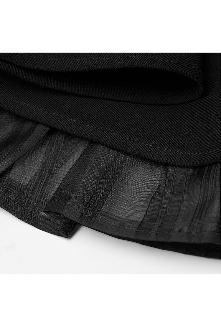 Gothic Lolita Skirt - Front Metal Buckle Loops High, Black, Plaid, Buckle Detail - additional product view 9