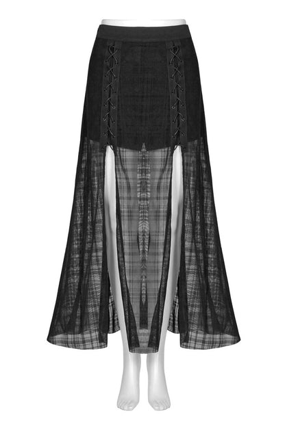 Gothic Lolita Skirt - Front Metal Eyelets Lace-up Slit, Black, Slit Detail, Women's Style - additional product view 4
