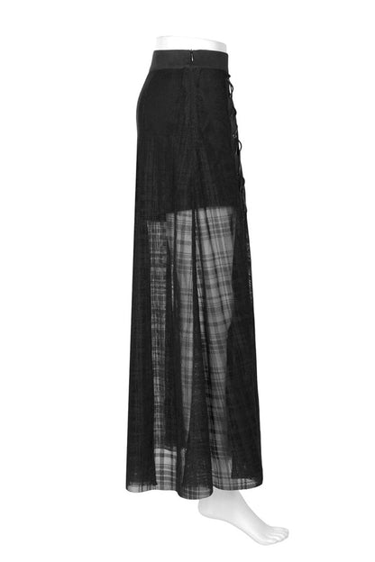 Gothic Lolita Skirt - Front Metal Eyelets Lace-up Slit, Black, Slit Detail, Women's Style - additional product view 5
