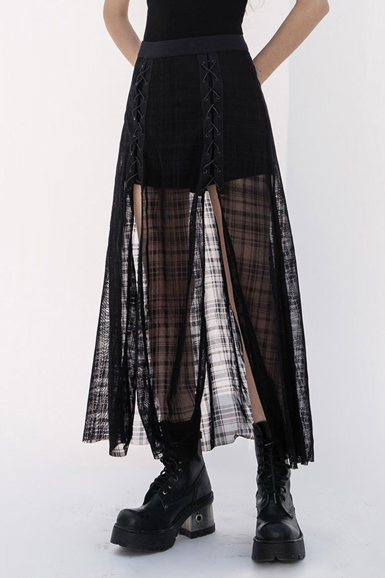 Gothic Lolita Skirt - Front Metal Eyelets Lace-up Slit, Black, Slit Detail, Women's Style - main product image