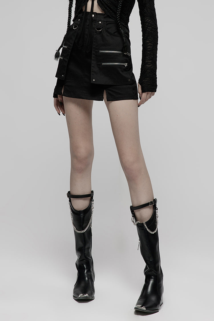 Gothic Lolita Skirt - Heavy Industrial Hem Slit Design, Black, Slit Detail, Zipper Detail - additional product view 2