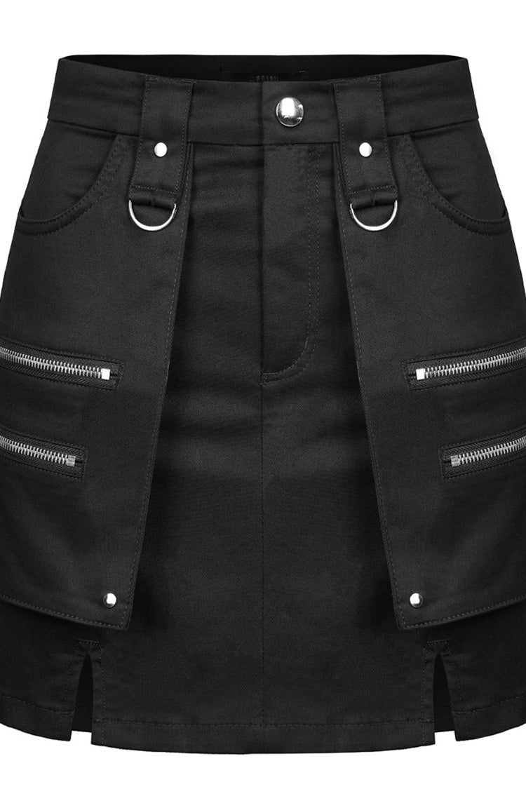 Gothic Lolita Skirt - Heavy Industrial Hem Slit Design, Black, Slit Detail, Zipper Detail - additional product view 5