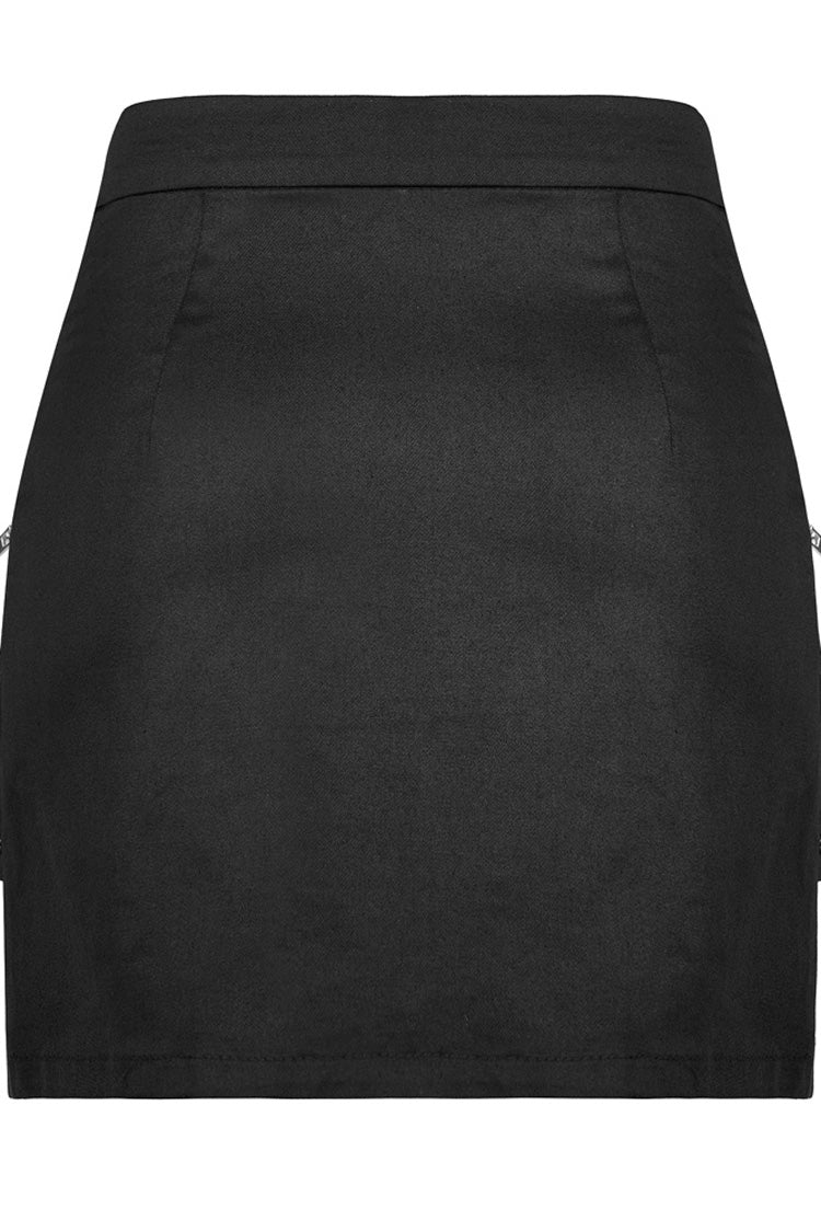 Gothic Lolita Skirt - Heavy Industrial Hem Slit Design, Black, Slit Detail, Zipper Detail - additional product view 6