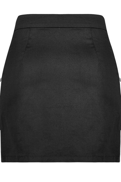 Gothic Lolita Skirt - Heavy Industrial Hem Slit Design, Black, Slit Detail, Zipper Detail - additional product view 6