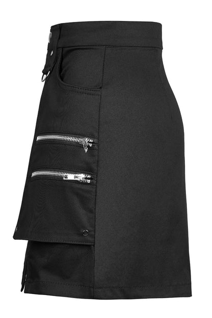 Gothic Lolita Skirt - Heavy Industrial Hem Slit Design, Black, Slit Detail, Zipper Detail - additional product view 7