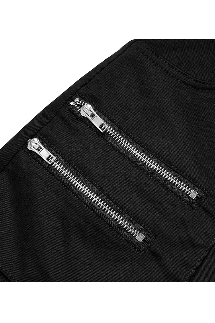 Gothic Lolita Skirt - Heavy Industrial Hem Slit Design, Black, Slit Detail, Zipper Detail - additional product view 9