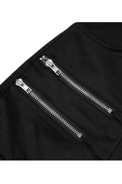 Gothic Lolita Skirt - Heavy Industrial Hem Slit Design, Black, Slit Detail, Zipper Detail - additional product view 9