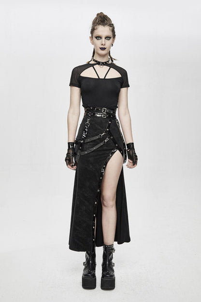 Gothic Lolita Skirt - High Side Slit Sexy With, Black, Slit Detail, Women's Style - additional product view 5