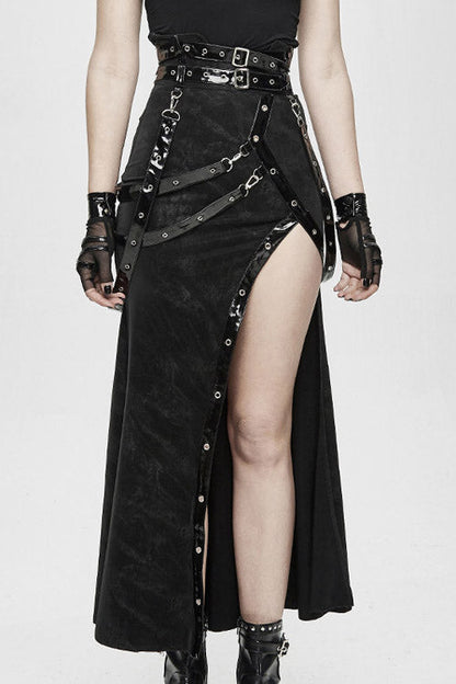 Gothic Lolita Skirt - High Side Slit Sexy With, Black, Slit Detail, Women's Style - main product image