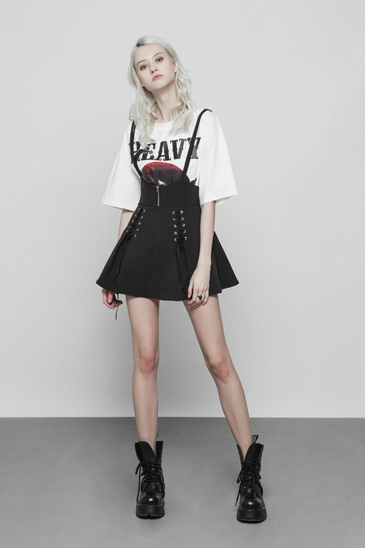 Gothic Lolita Skirt - High Waist Bandage Zipper Braces, Black, Zipper Detail, Punk Style - additional product view 2