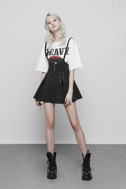 Gothic Lolita Skirt - High Waist Bandage Zipper Braces, Black, Zipper Detail, Punk Style - additional product view 2