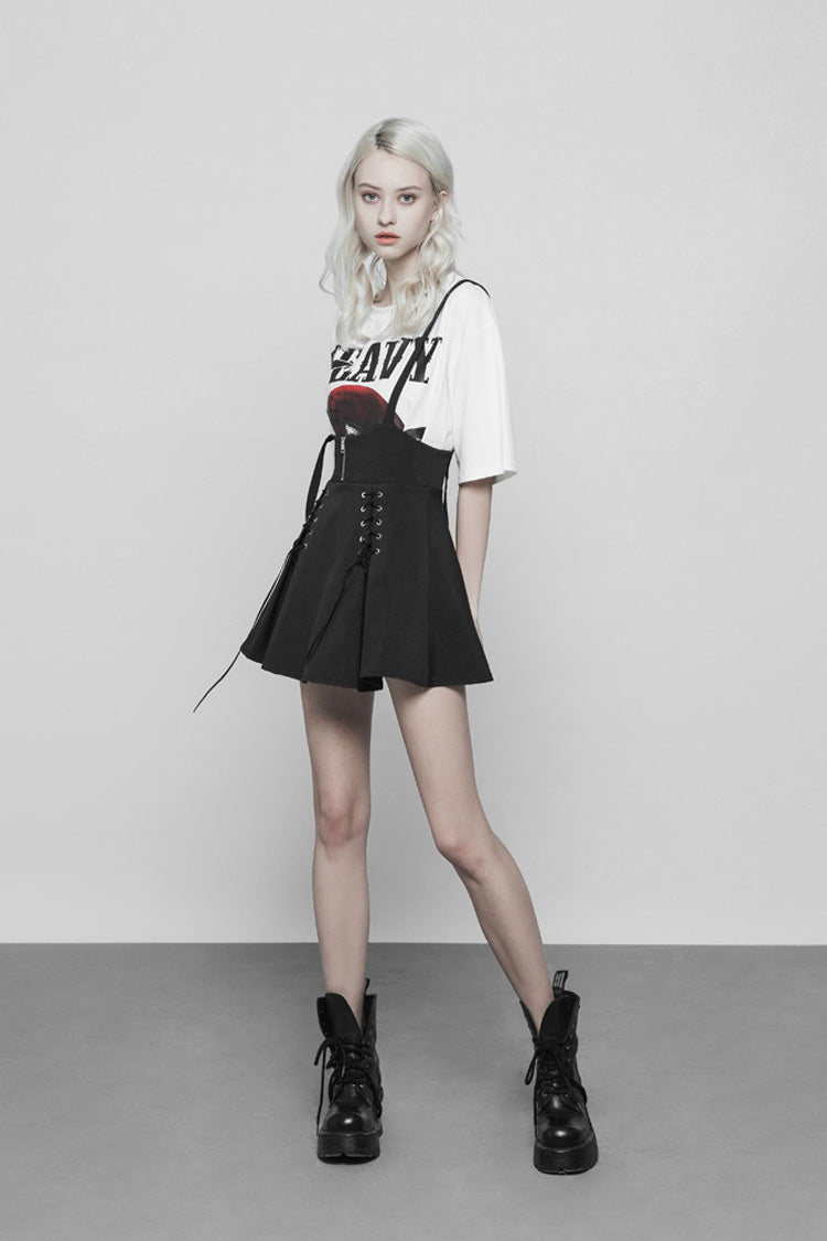 Gothic Lolita Skirt - High Waist Bandage Zipper Braces, Black, Zipper Detail, Punk Style - additional product view 3