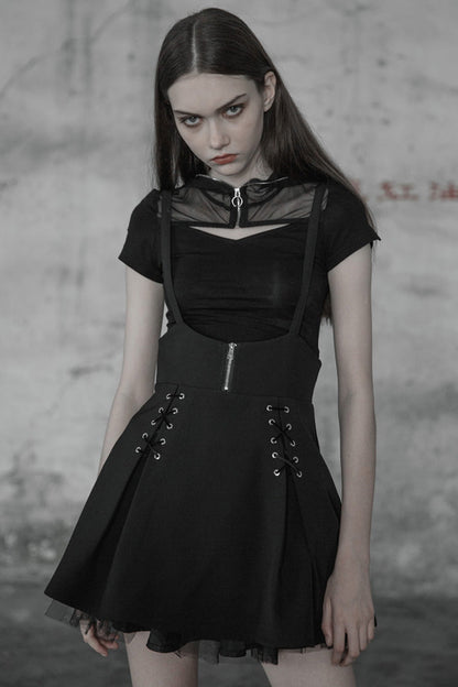Gothic Lolita Skirt - High Waist Bandage Zipper Braces, Black, Zipper Detail, Punk Style - additional product view 5