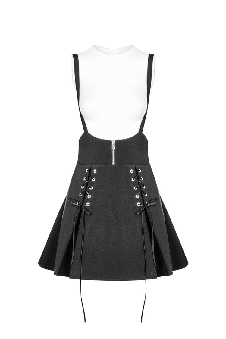 Gothic Lolita Skirt - High Waist Bandage Zipper Braces, Black, Zipper Detail, Punk Style - additional product view 6