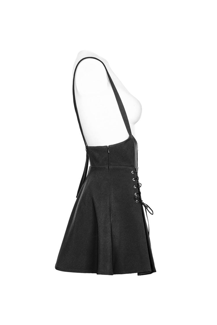 Gothic Lolita Skirt - High Waist Bandage Zipper Braces, Black, Zipper Detail, Punk Style - additional product view 7