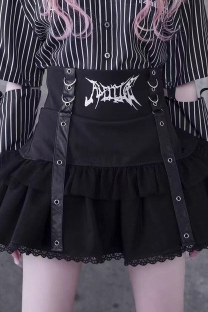 Gothic Lolita Skirt - High Waisted, Black, High Waist, Ruffled, Embroidered - additional product view 2