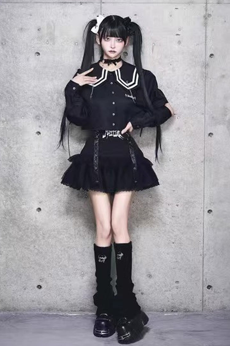 Gothic Lolita Skirt - High Waisted, Black, High Waist, Ruffled, Embroidered - additional product view 3